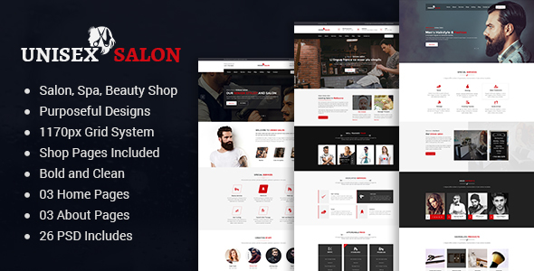 Unisex Salon | Barber Shop Hair Spa and Beauty Salon PSD Template - Miscellaneous PSD Templates