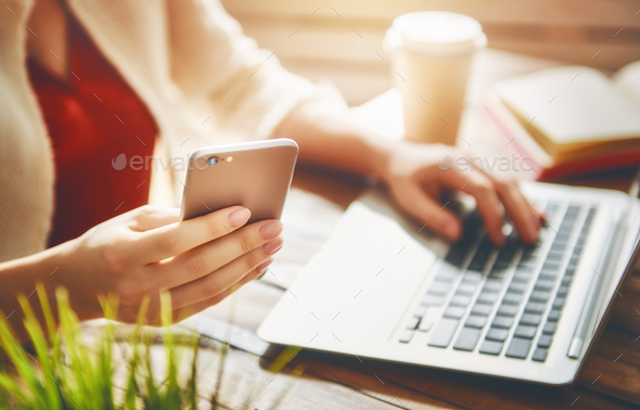 woman is working on pc - Stock Photo - Images