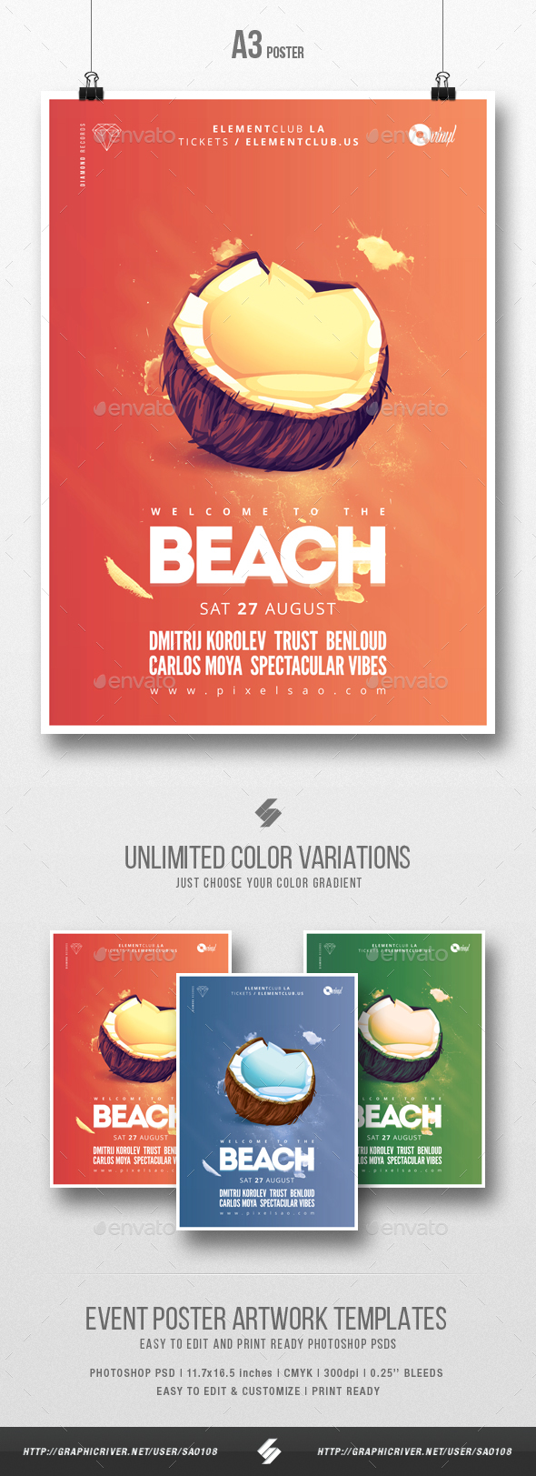 Beach Party - Minimal Flyer / Poster Template A3 - Clubs & Parties Events