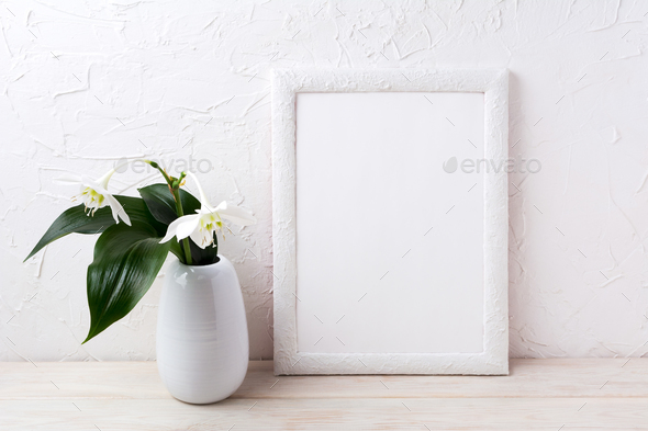 Download White Frame Mockup With Euxaris Flower In Vase Stock Photo By Tasipas PSD Mockup Templates