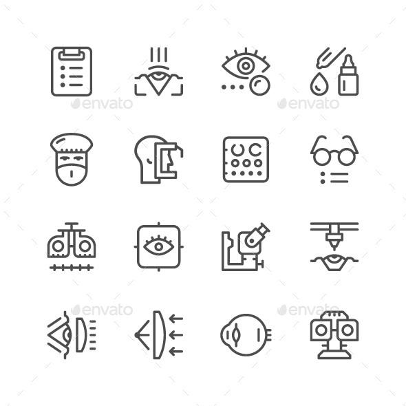 Set Line Icons of Ophthalmology - Man-made objects Objects