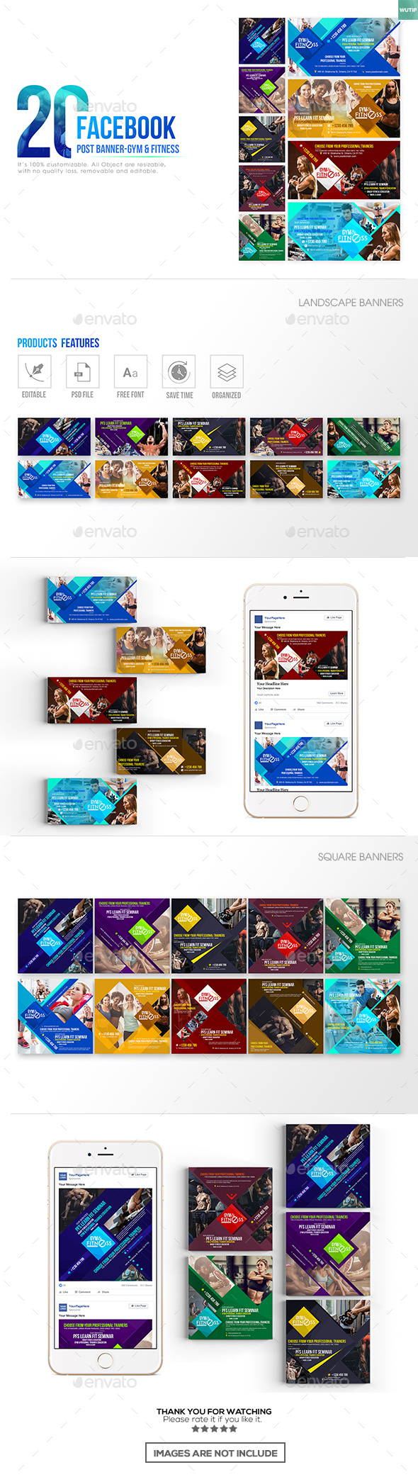 20 Facebook Post Banner - Gym & Fitness - Banners & Ads Web Elements