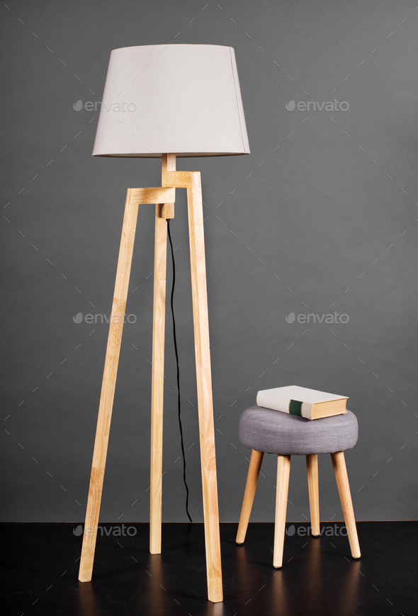 Vintage Floor Lamp With Small Stool And, Vintage Style Wood Floor Lamp