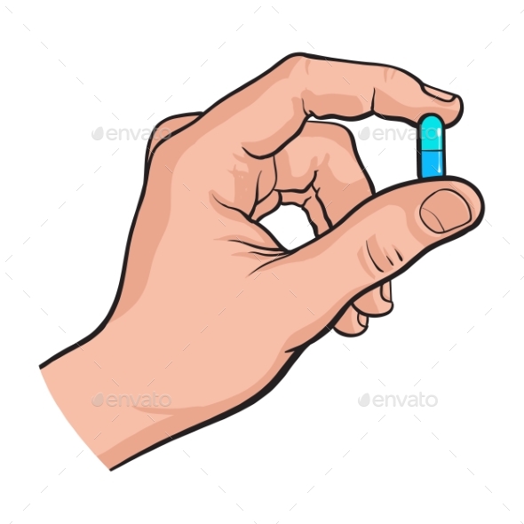 Hand Holding Two Piece Blue Gelatin Capsule - Health/Medicine Conceptual