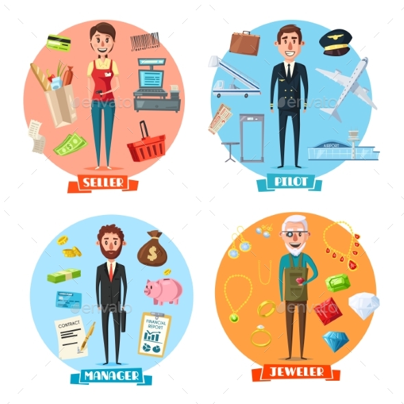 Pilot and Manager, Jeweler and Seller - People Characters