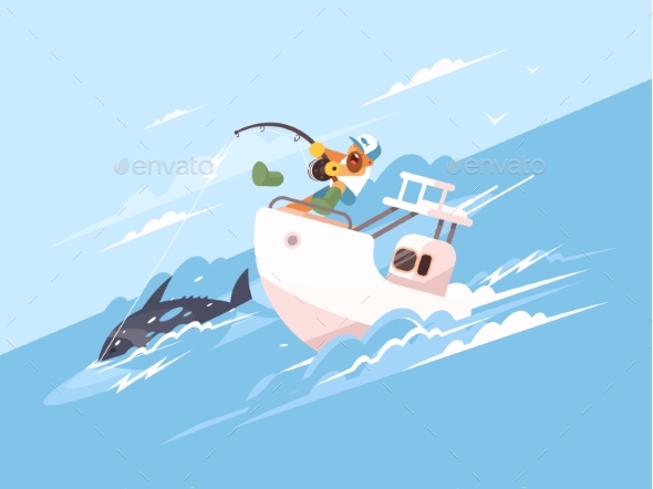 Fisherman Catches Tuna From Yacht - People Characters