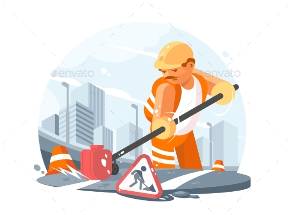 Road Service Worker - People Characters