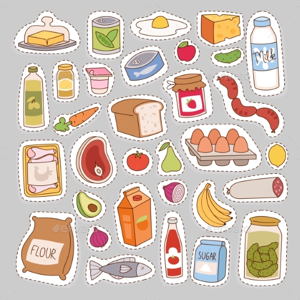 Everyday Food Icons Patchwork Vector. - Food Objects