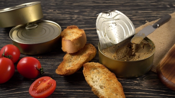 Fresh Pate with Bread on Wooden Table