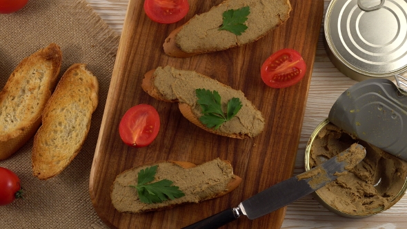 Fresh Pate with Bread on Wooden Table