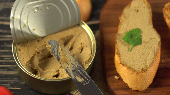 Fresh Pate with Bread on Wooden Table