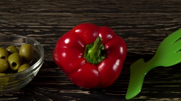 Vegetables Ingridients for Salad on Rustic Wooden Background.