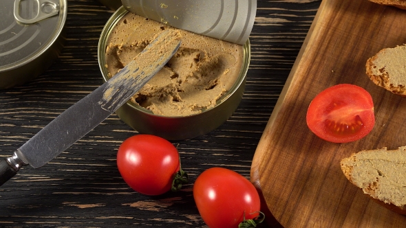 Fresh Pate with Bread on Wooden Table