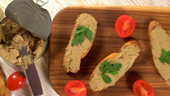 Fresh Pate with Bread on Wooden Table