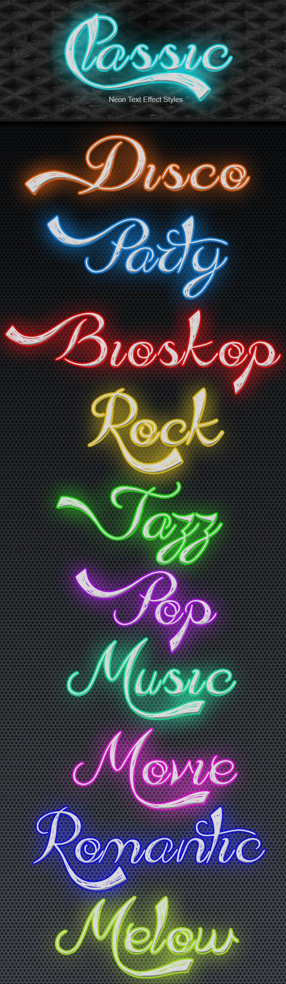Light Text Effect Styles - Classic Neon - Text Effects Actions