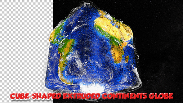 Cube-shaped Extruded Continents Globe Southern Hemisphere