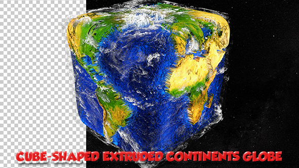 Cube-shaped Extruded Continents Globe Northern Hemisphere