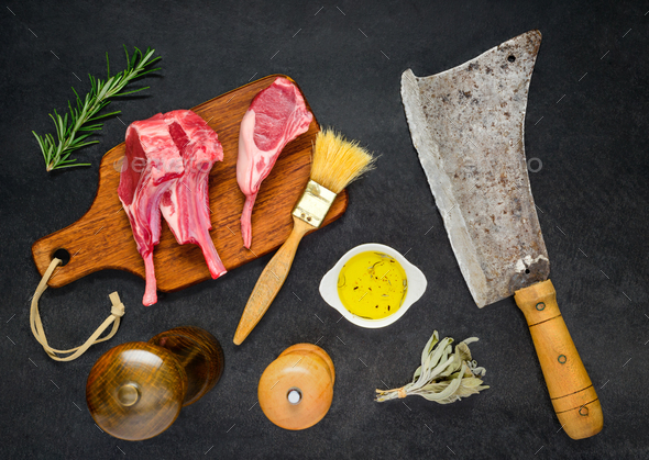 Lamb Rib Chops with Ingredients - Stock Photo - Images