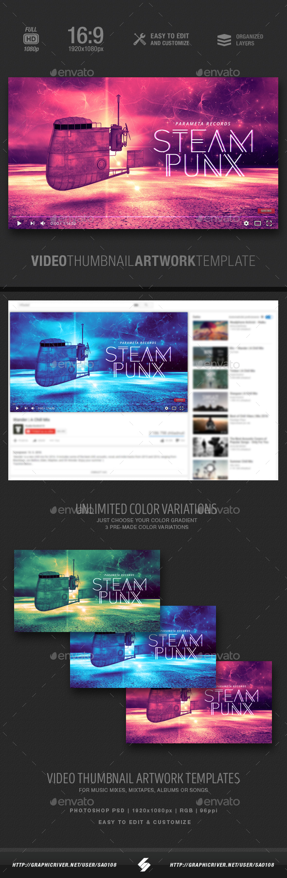 Steampunx - Music Video Thumbnail Artwork Template - YouTube Social Media