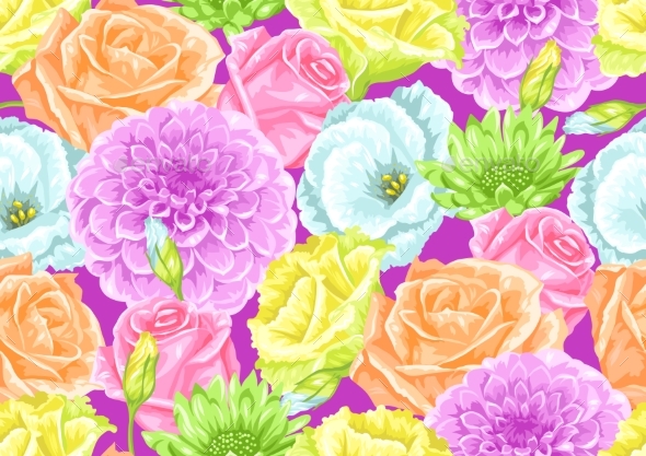 Seamless Pattern with Decorative Delicate Flowers - Flowers & Plants Nature