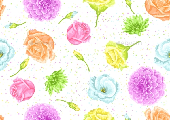 Seamless Pattern with Decorative Delicate Flowers - Flowers & Plants Nature