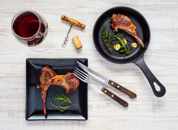 Cooked Dinner Lamb Chops - Stock Photo - Images