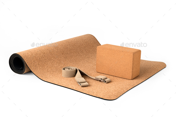 Yoga Cork Mat Set With Cork Block and Strap