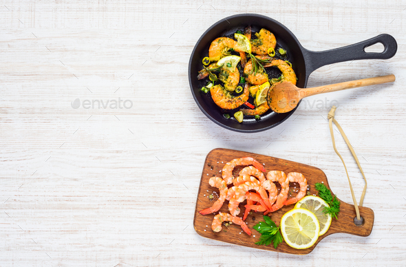 Cooking Prawn and Copy Space Text Area - Stock Photo - Images