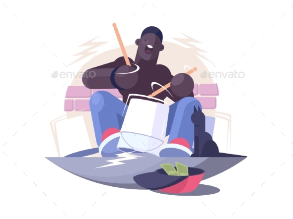 Street Musician Plays Drum - People Characters