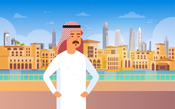 Arab Man Walking Modern City Building Cityscape - People Characters
