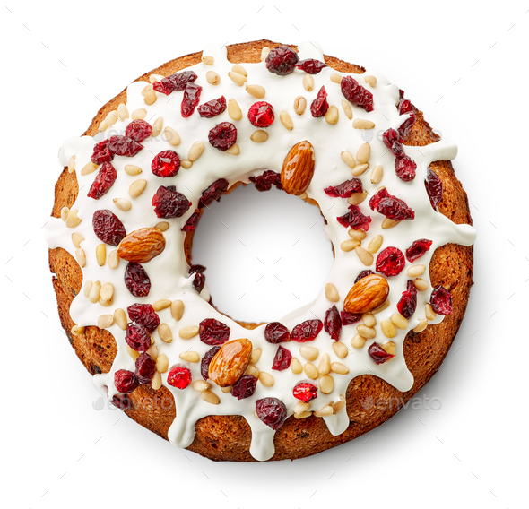 Fruit cake on white background - Stock Photo - Images