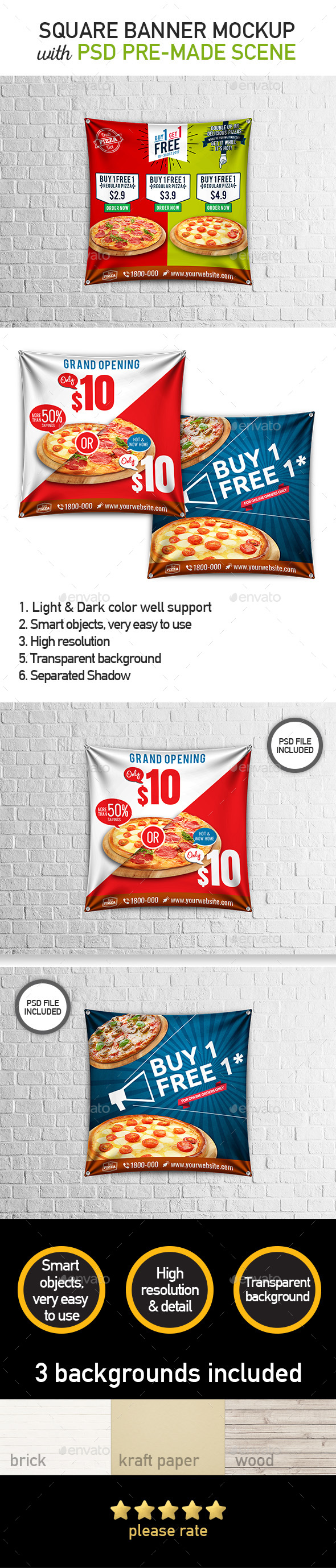 Square Hanging Banner Mockup - Food and Drink Packaging