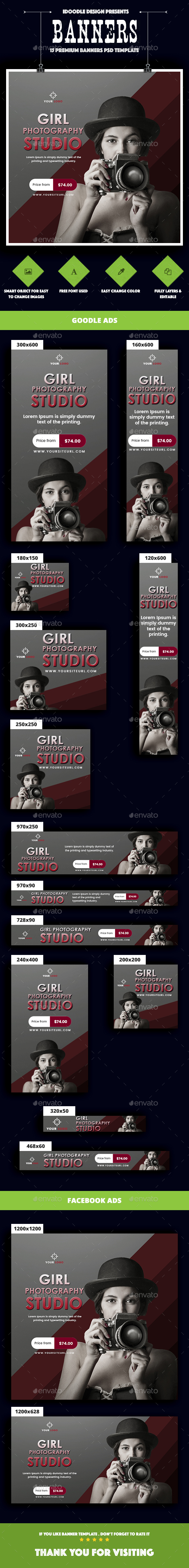 Girl Photography Banners Ads - Banners & Ads Web Elements
