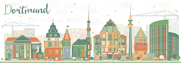 Abstract Dortmund Skyline with Color Buildings - Buildings Objects