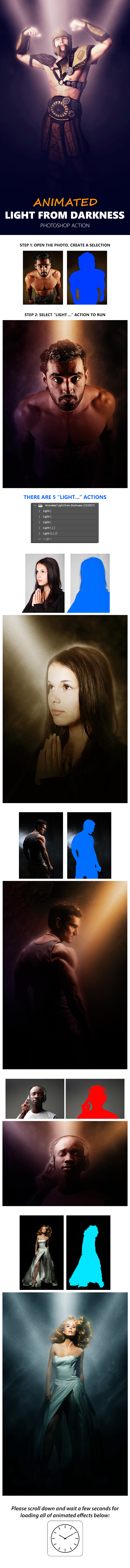 Animated Light from Darkness - Photo Effects Actions
