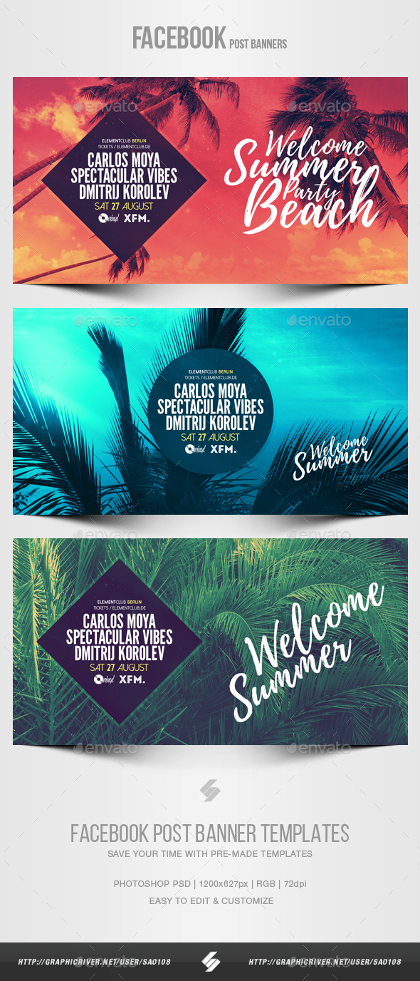 Electronic Music Party vol.20 - Facebook Post Banner Templates - Social Media Web Elements