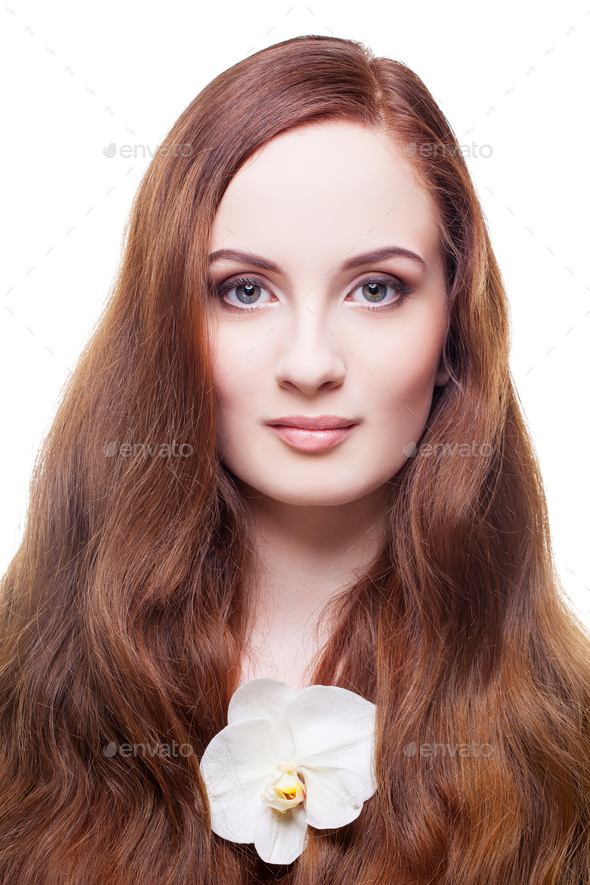 Beautiful girl with long red brown hair Stock Photo by Svetography