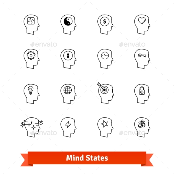 Mind States Thin Line Art Icons Set - People Characters