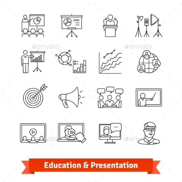 Online Education and Academic Presentation - Technology Icons