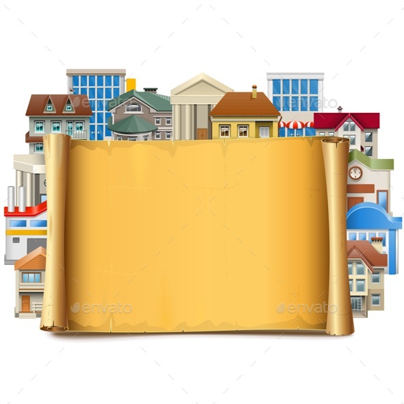 Old Scroll with Buildings - Buildings Objects