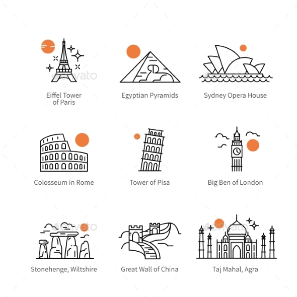 City Travel Landmarks of Europe, Asia and Africa - Buildings Objects