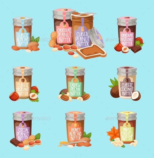 Nut Butter Vector Illustration. - Food Objects