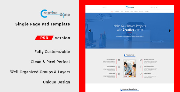 Creative Zone - Single Page PSD Template