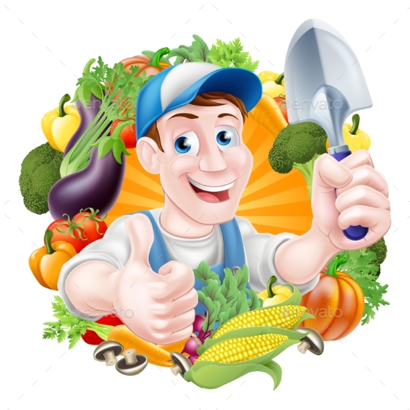 Cartoon Vegetables Gardener - Food Objects