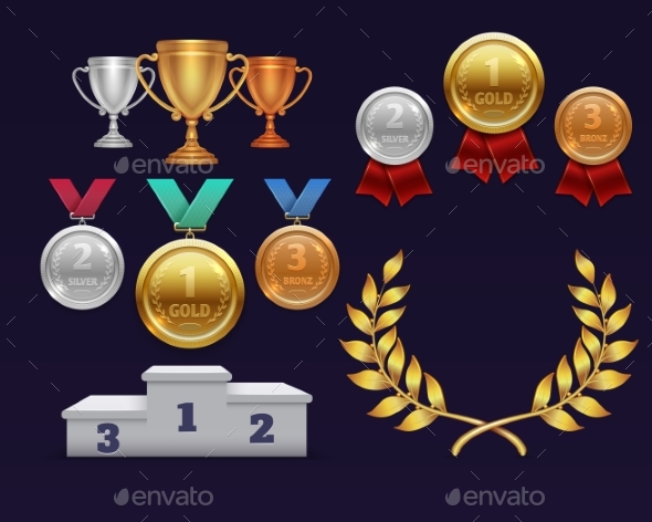 Trophy Awards Gold Cup and Golden Laurel Wreath - Man-made Objects Objects