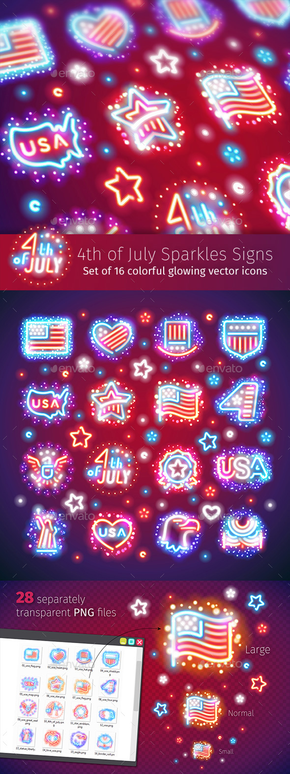 Fourth of July Signs with Sparkles - Decorative Symbols Decorative