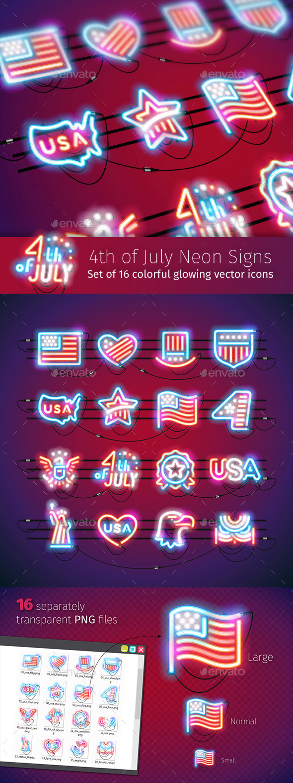 Fourth of July Neon Signs - Decorative Symbols Decorative