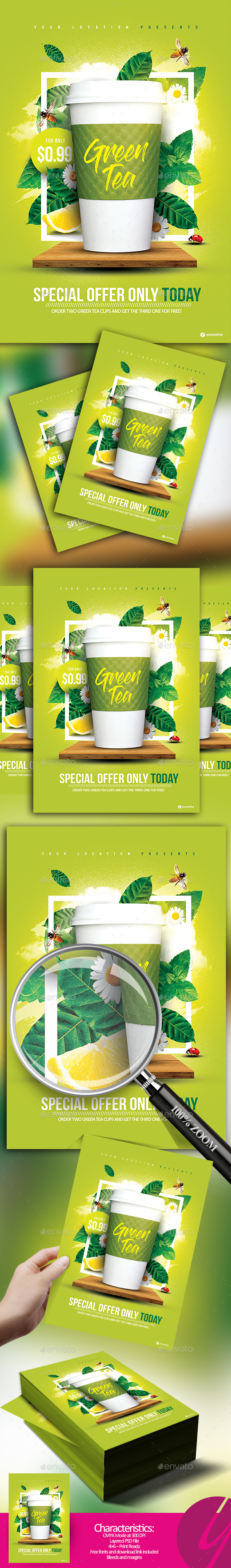 Green Tea Offer Flyer - Restaurant Flyers