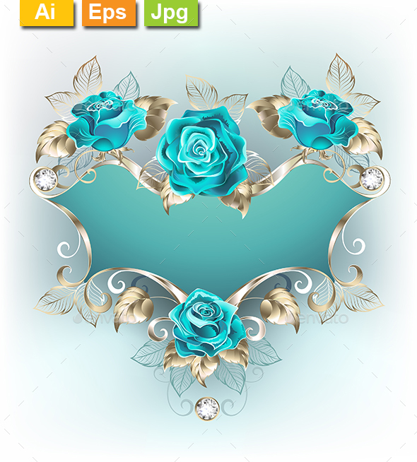 Banner with Turquoise Roses - Borders Decorative