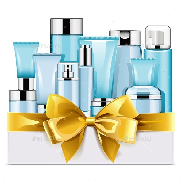 Blue Cosmetics with Golden Bow - Health/Medicine Conceptual